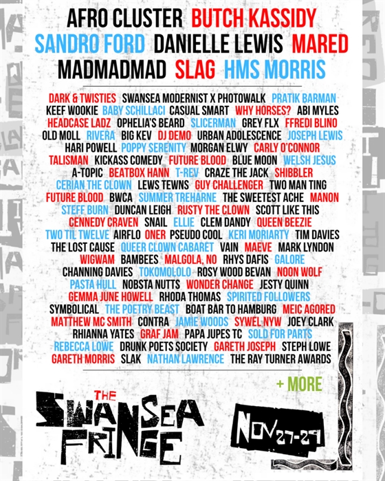 Poster showing lineup of the Swansea Fringe Festival