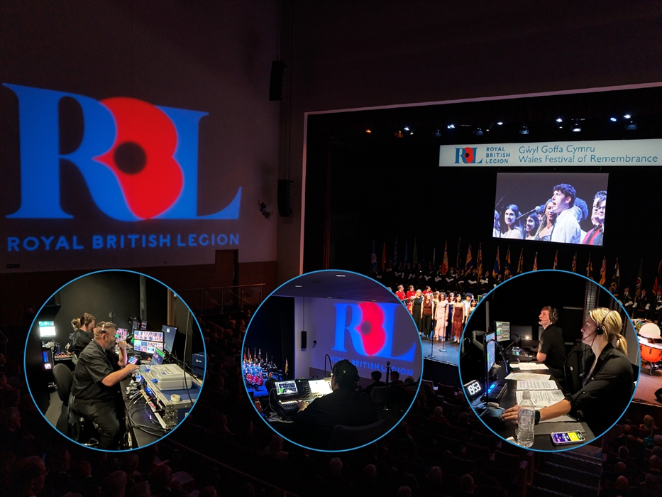 An image of Production 78 Staff working on the Royal British Legion Wales Festival of Remembrance at ICC Wales.