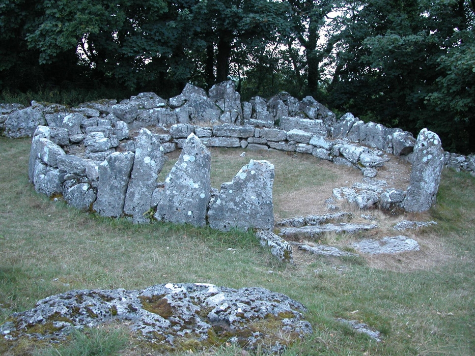 Din Lligwy - an iron age settlement (hut group or village) conveniently constructed from up-ended slabs of carboniferous limestone from what has a lim
