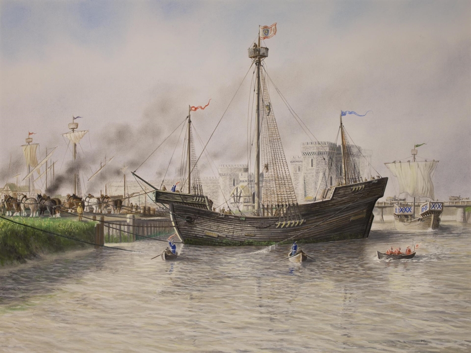The ship coming into Newport in the late 1460s.