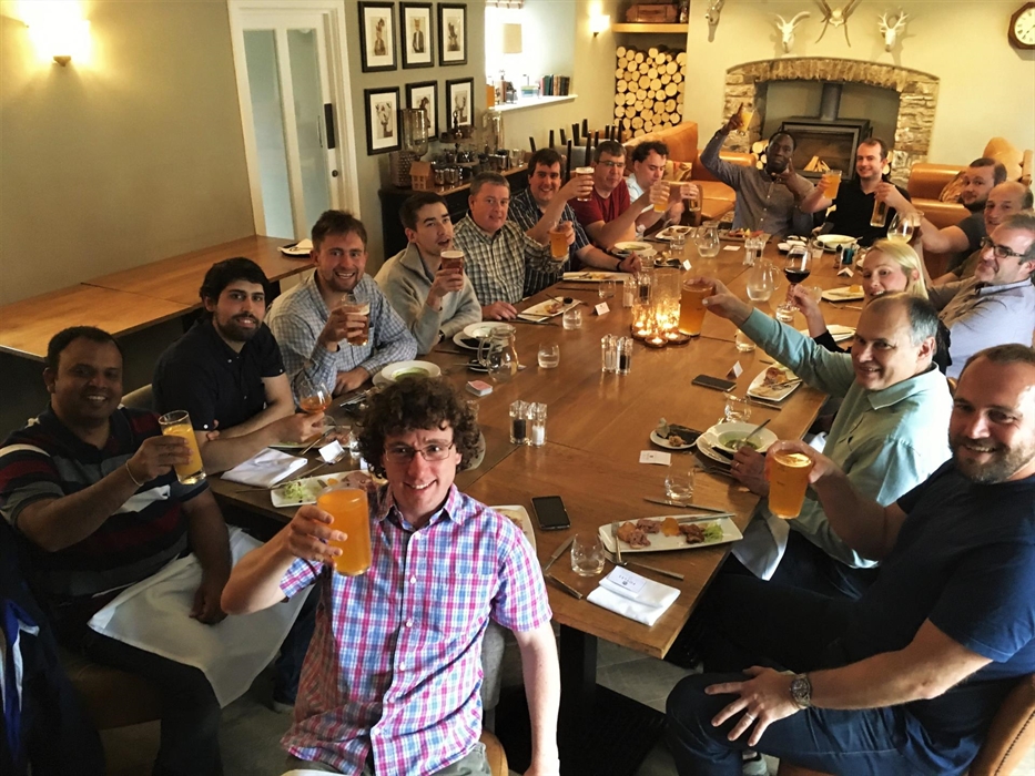 Team building group enjoying a meal with us