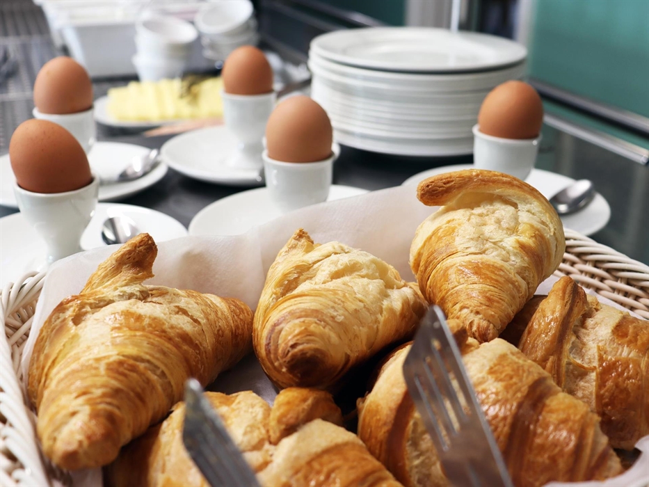 Croissants, boiled eggs and other sundries