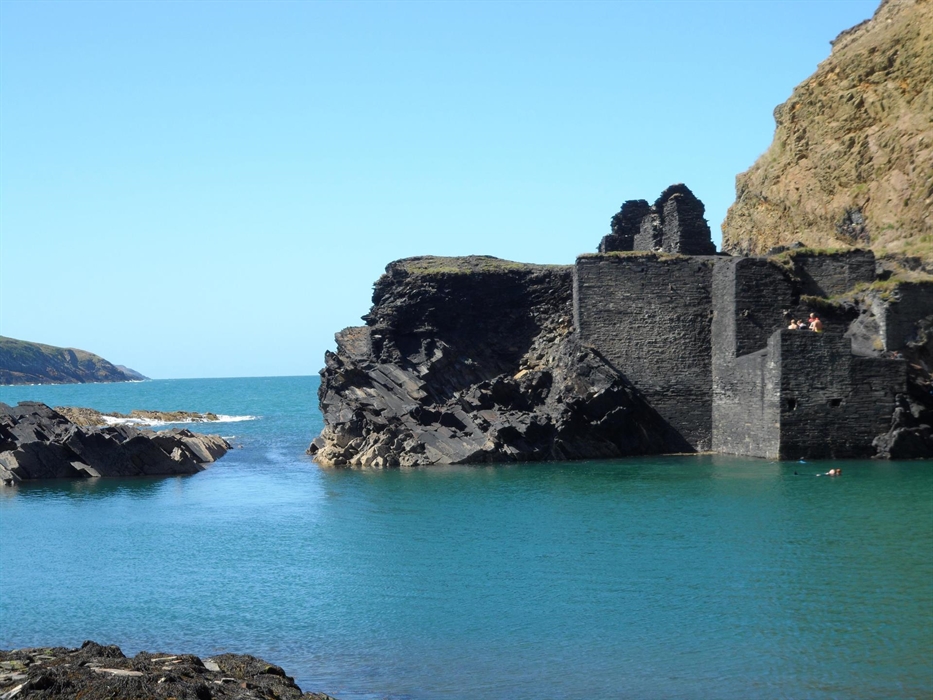 A rare day with flat calm water as the sea floods the derelict quarry aptly named the Blue Lagoon.