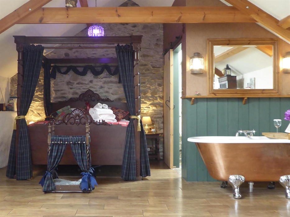 Opulent King-size four-poster tester bed for people and a dog four posted bed.