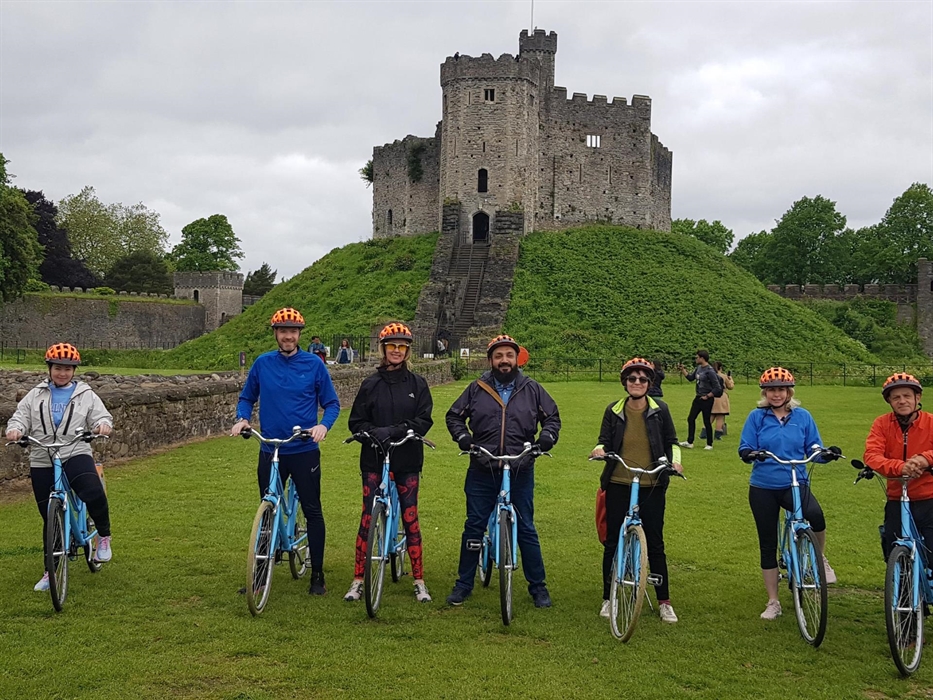 Group of cyclists in Cardiff Castle