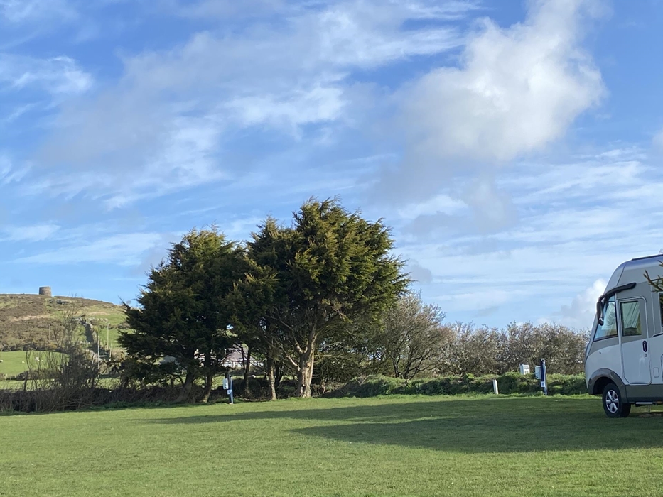 Stunning views from some of our grass pitches - looking onto Snowdonia and Cardigan Bay