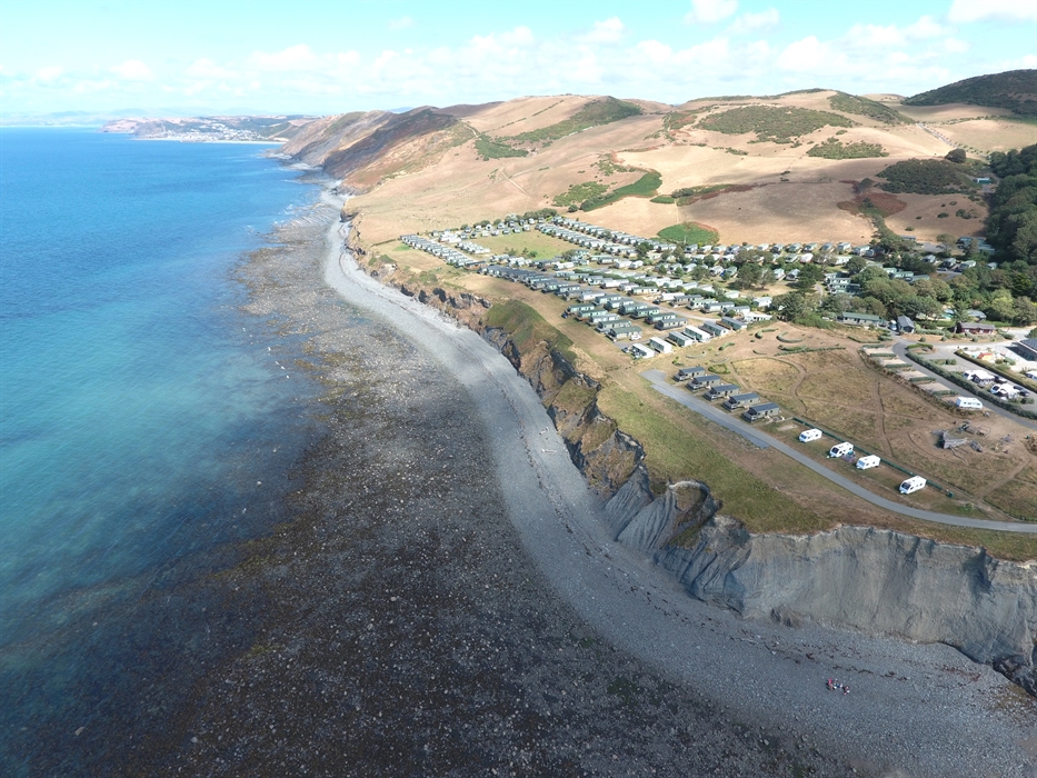 Looking North Westerly into Cardigan Bay birdseye view of Morfa Bychan Holiday Park