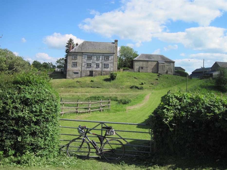 Historic buildings of Hergest Court on the Welsh border at Offas dyke on Wales cycling holiday