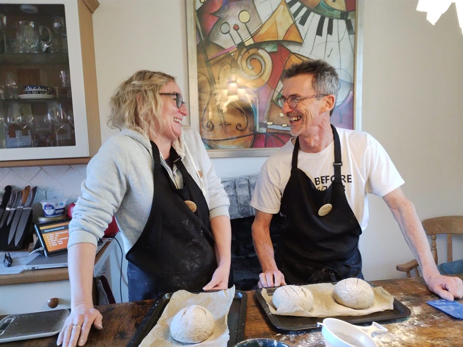 Two breadmakers share a joke - Highs & Loaves breadmaking classes are always a lot of fun, making them a great social day out, as well as giving parti
