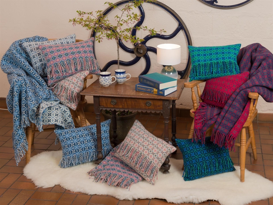 Brushed tapestry throws and cushions woven at Trefriw Woollen Mills