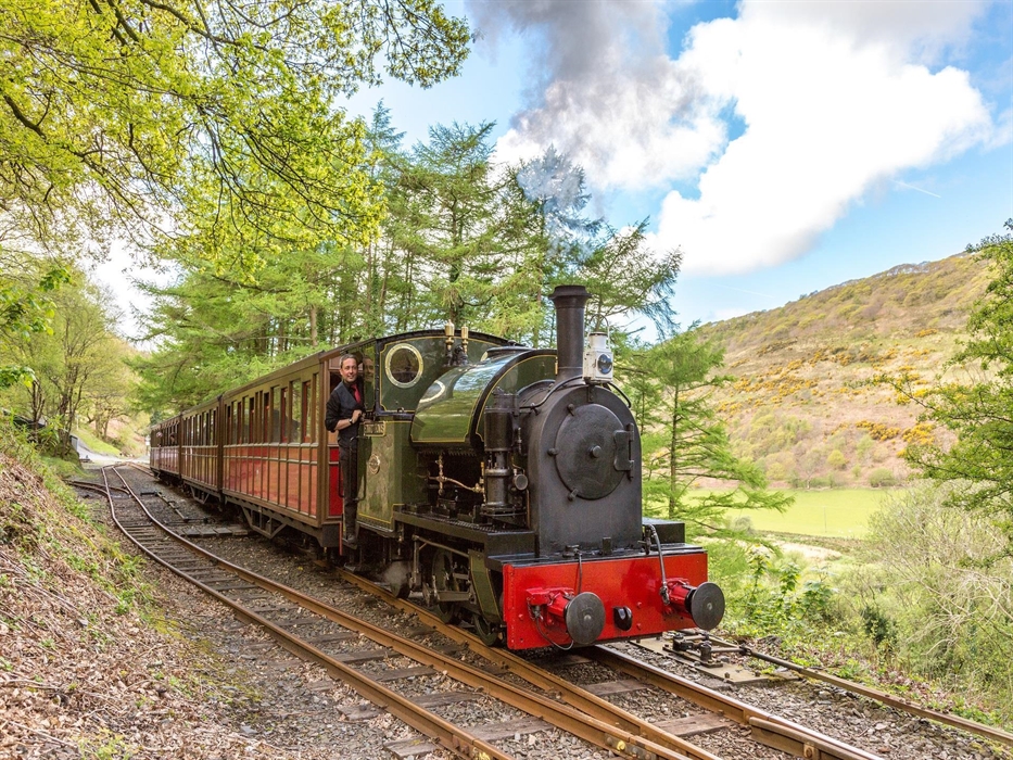 Loco No.4 'Edward Thomas' waits at Quarry Sidings to cross with another train.  Pic Barbara Fuller