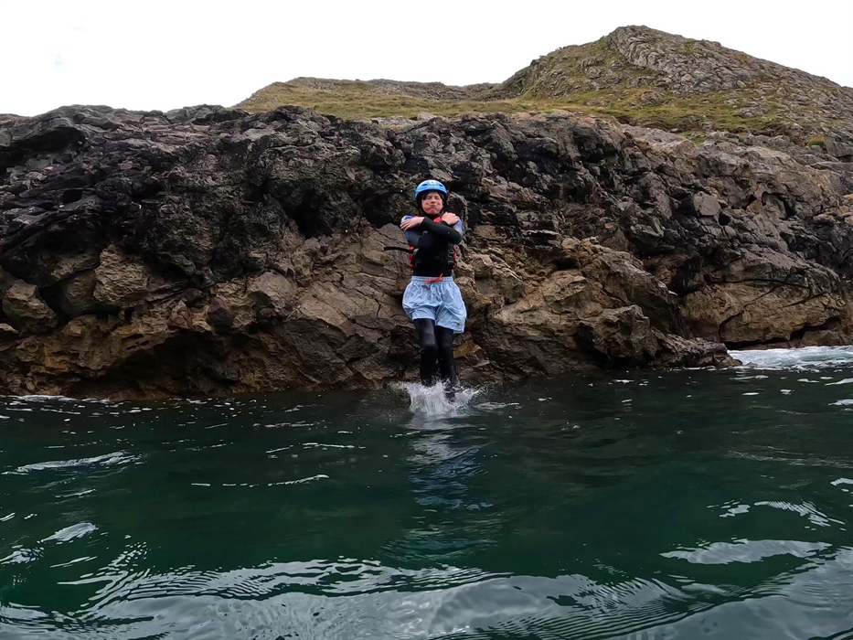 Starting off a coasteering session, with some low level jumping!