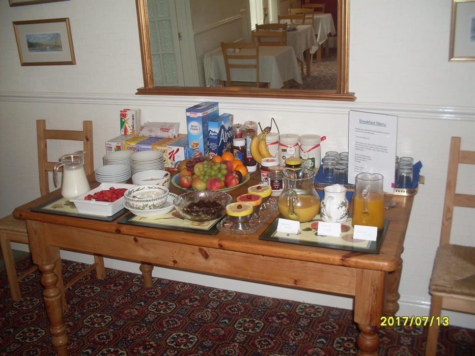 Help yourself to anything on this table while your tea/coffee and toast is prepared.  Once you are seated then order your cooked breakfast which will