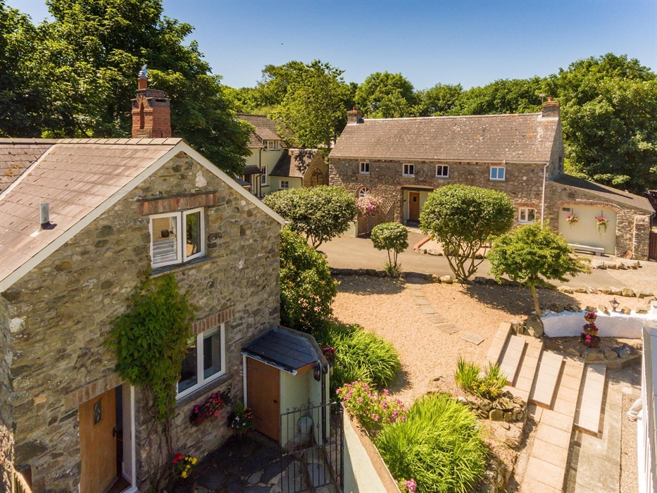 Elevated shot of the three cottages