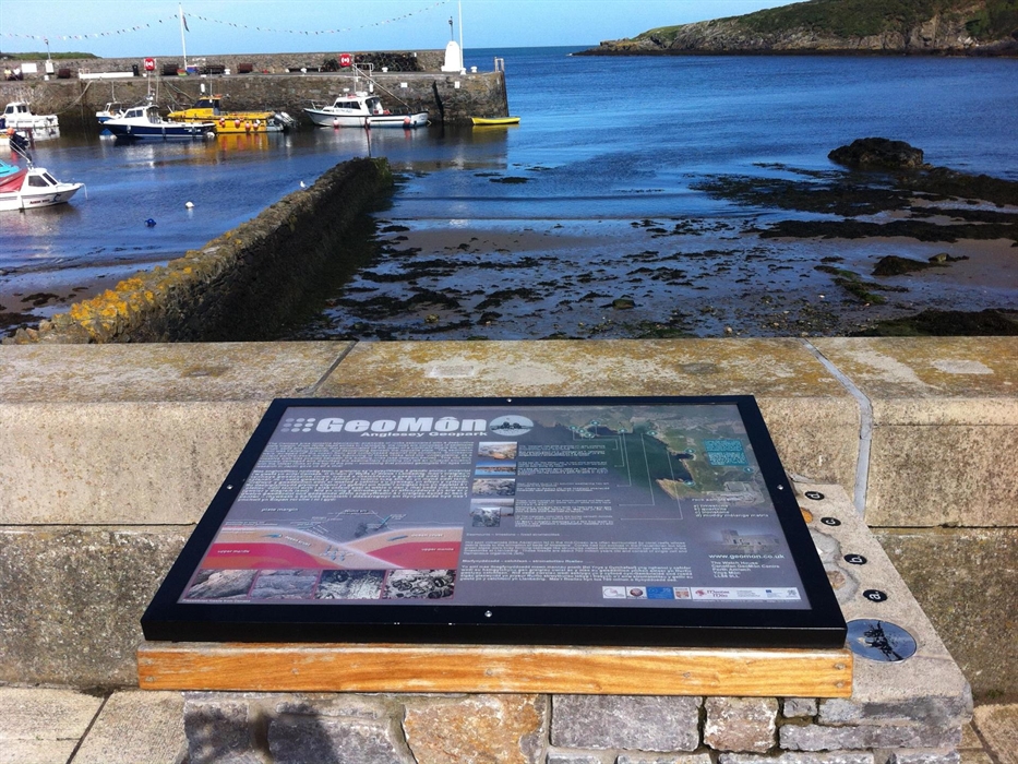 GeoMôn has a number of information board around Anglesey explaining the geology, here in Cemaes harbour, but also at South Stack, Lligwy, Malltraeth,