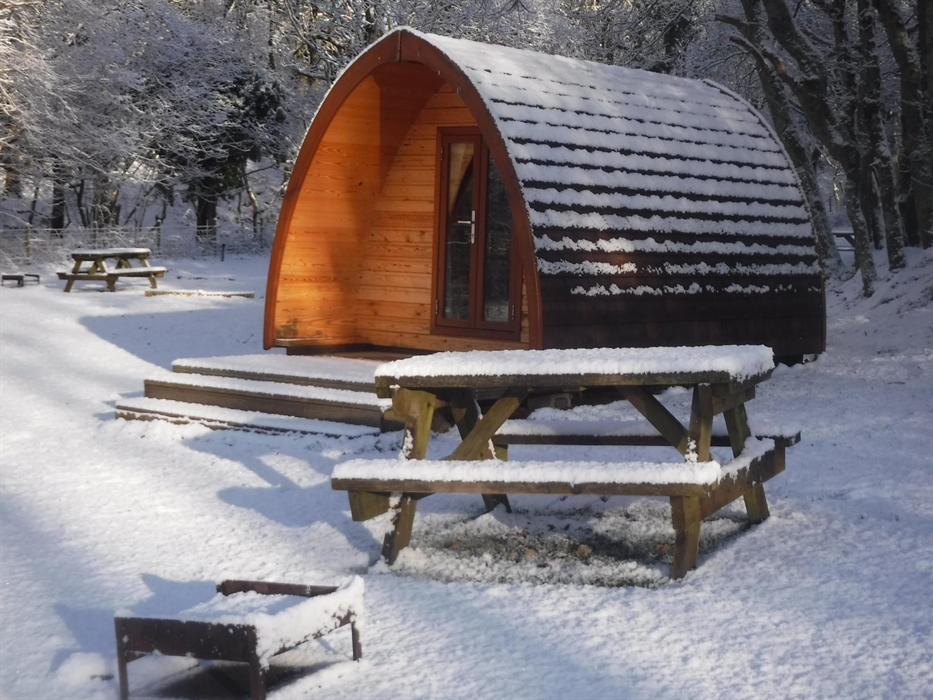 Camping pod in winter