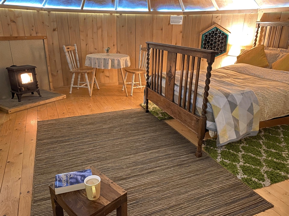 Double bed in Ash Yurt at Strawberry Skys Yurts
