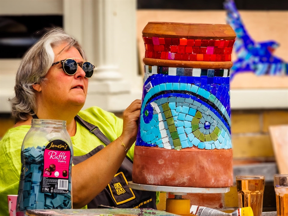 mosaic;  pop up studio, upcycled working