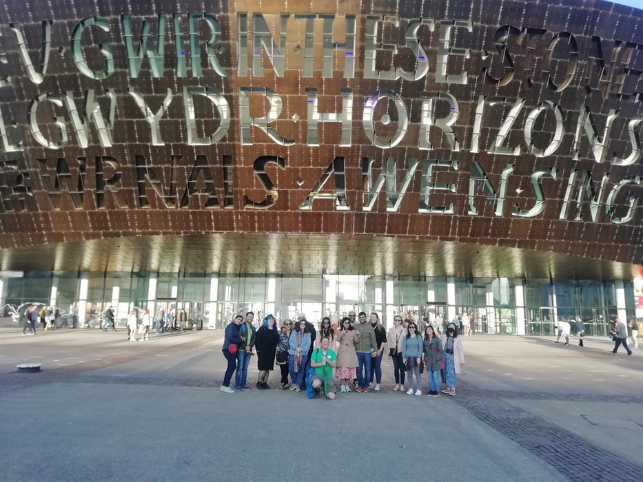 Cardiff Bay walking tour outside the Wales Millennium Centre in Cardiff Bay