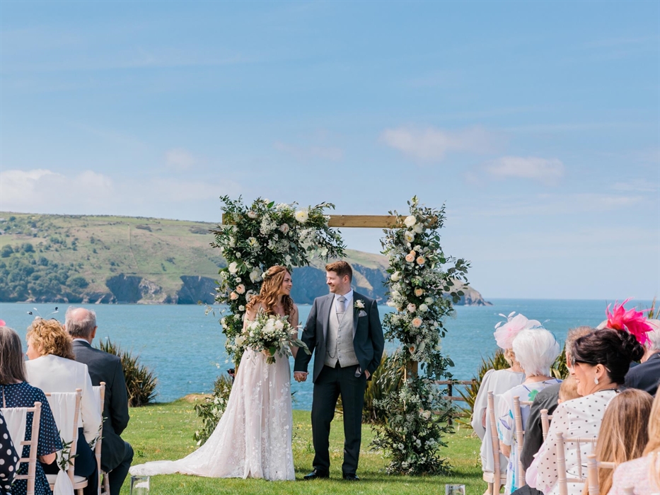 Bride & Groom Wedding Day at The Cliff Hotel & Spa Outdoor Ceremony