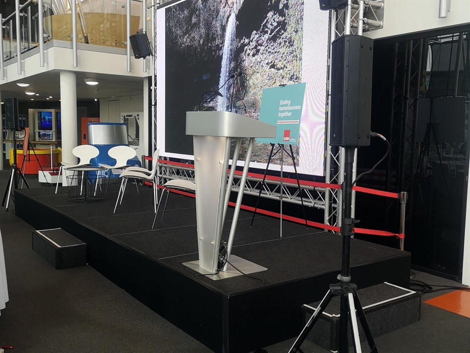 Video wall and stage set up on Exhibition Floor