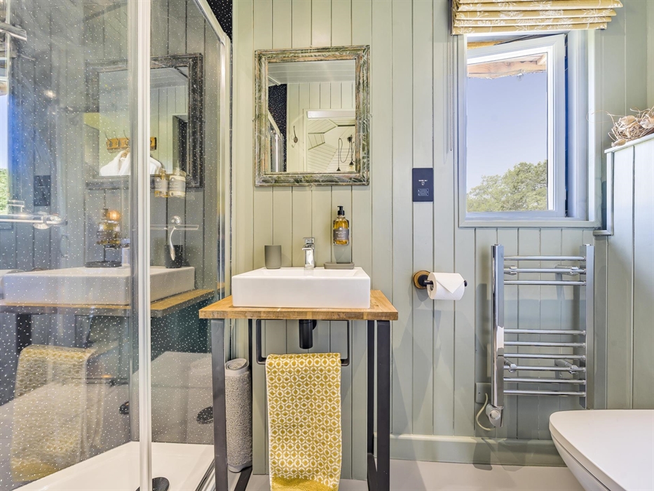 The Cabin has an ensuite Shower Room, complete with Bath Robes and Luxury Soft Towels - Luxury Glamping Cabin Carmarthenshire, West Wales
