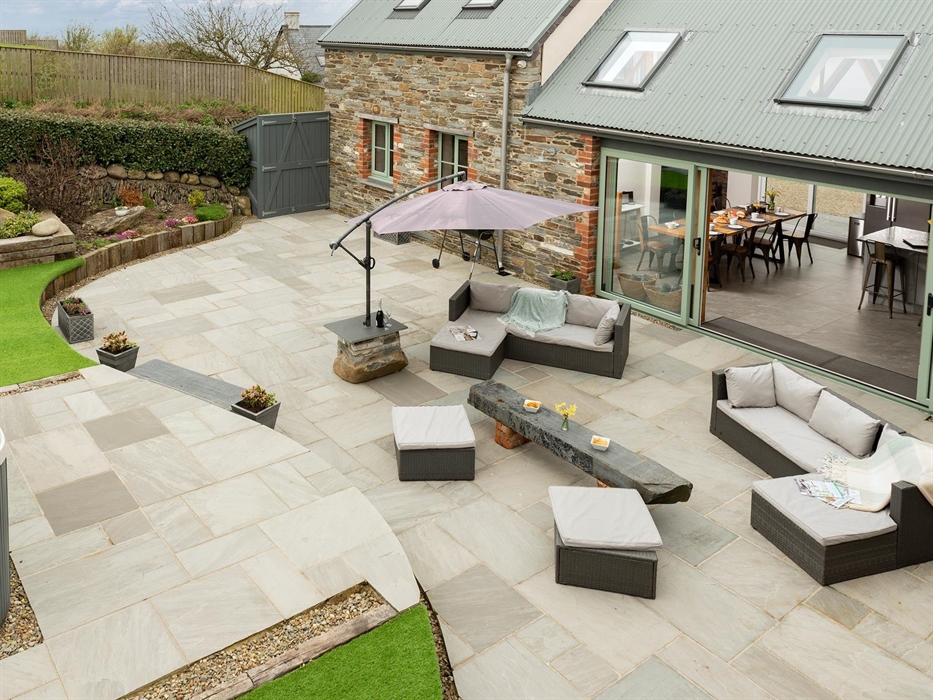 Towyn Farmhouse Patio Area with hot tub/swim spa