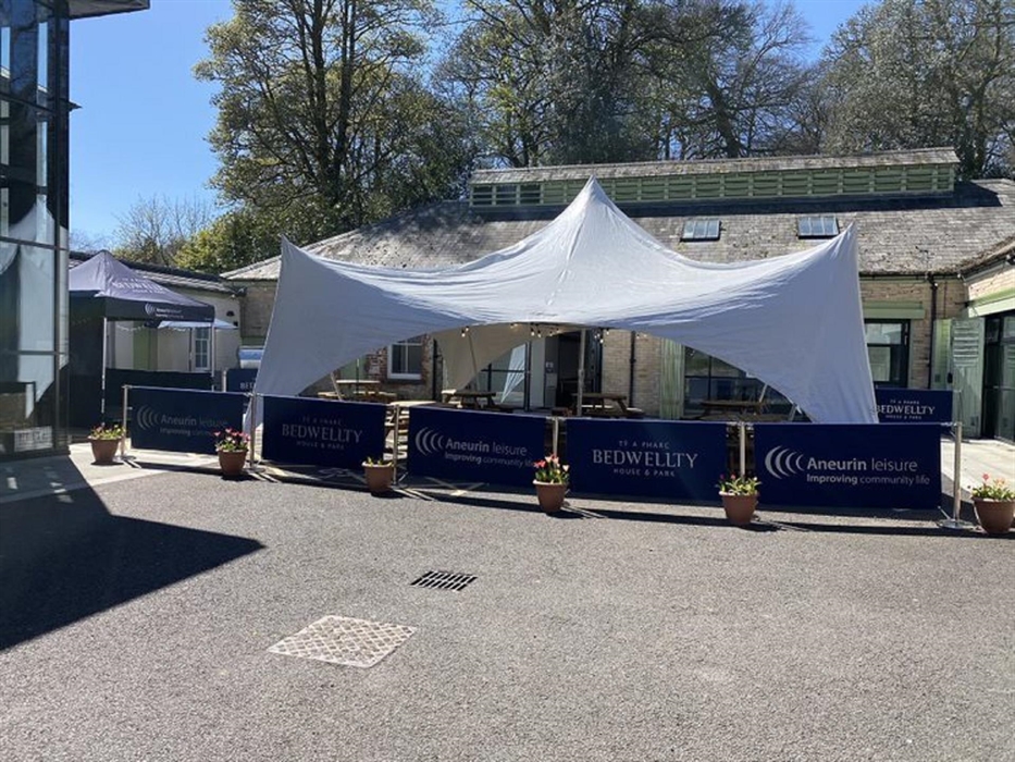 An awning has been placed outside the Coach House so you can enjoy drinks and refreshments whatever the weather.