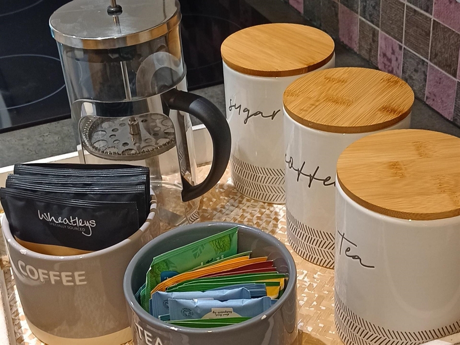 Welcome pack includes tea and coffee