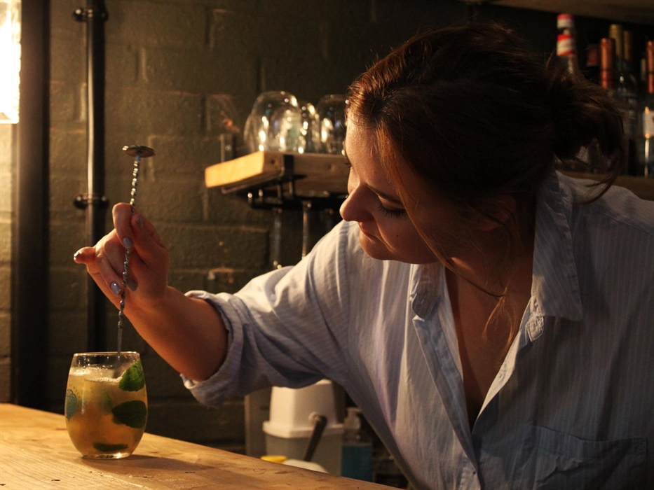 Mojito being stirred on the bar by our head distiller at Spirit of Wales Distillery