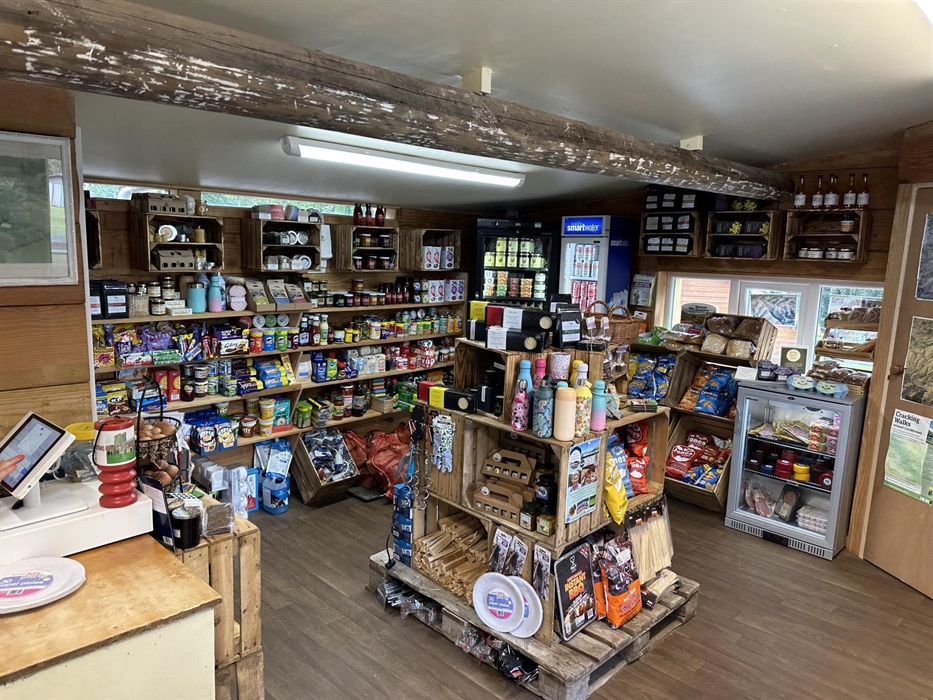camping shop with local produce, alcohol, snacks and drinks