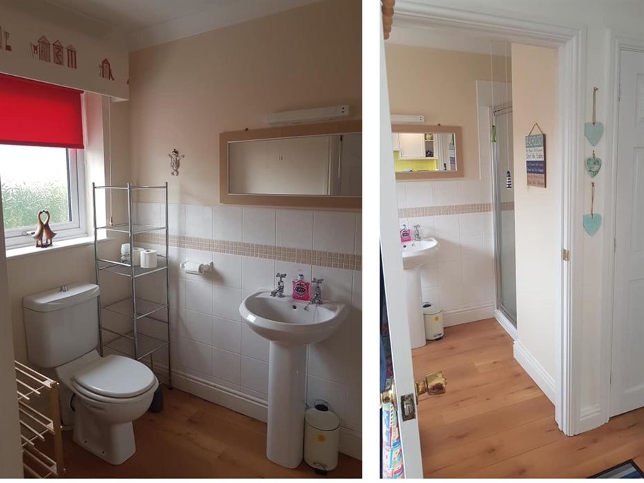 A large bathroom off the kitchen ideal for washing down the kids after the beach (not the dogs! we have a mud daddy for that).  A loo, sink and an ext