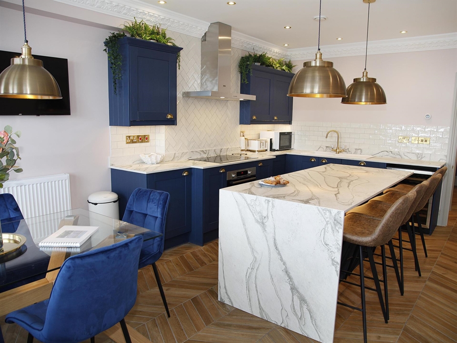 dining table for 6 and a breakfast bar for 4