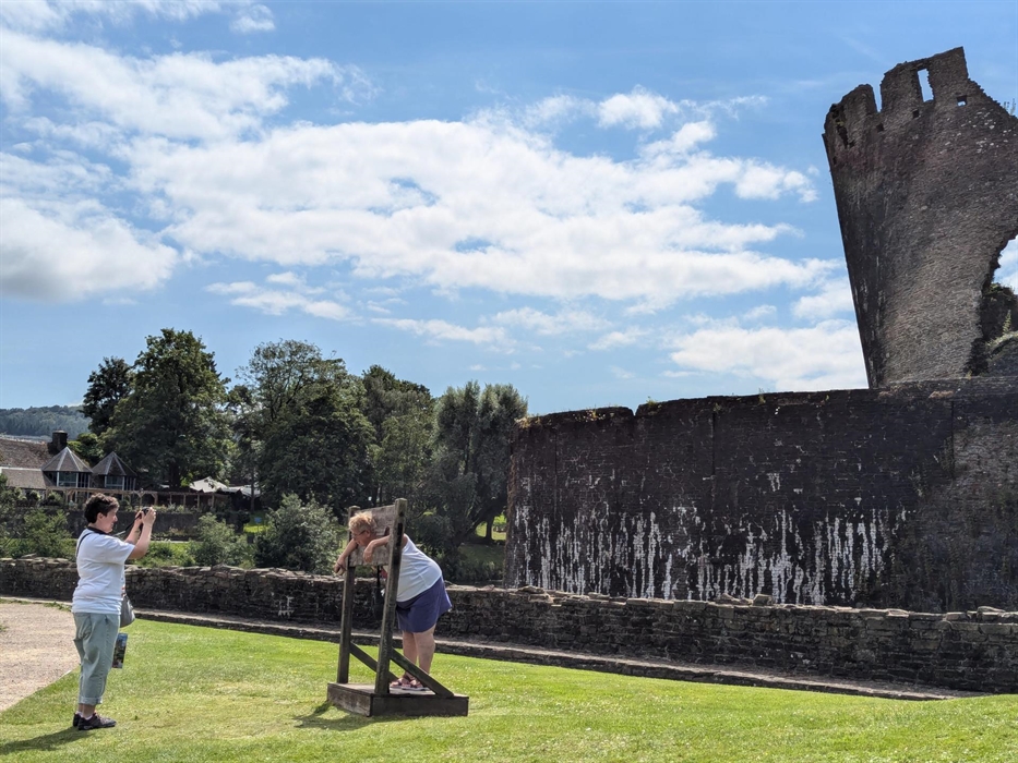 In the stocks near the leaning tower of Caerphilly