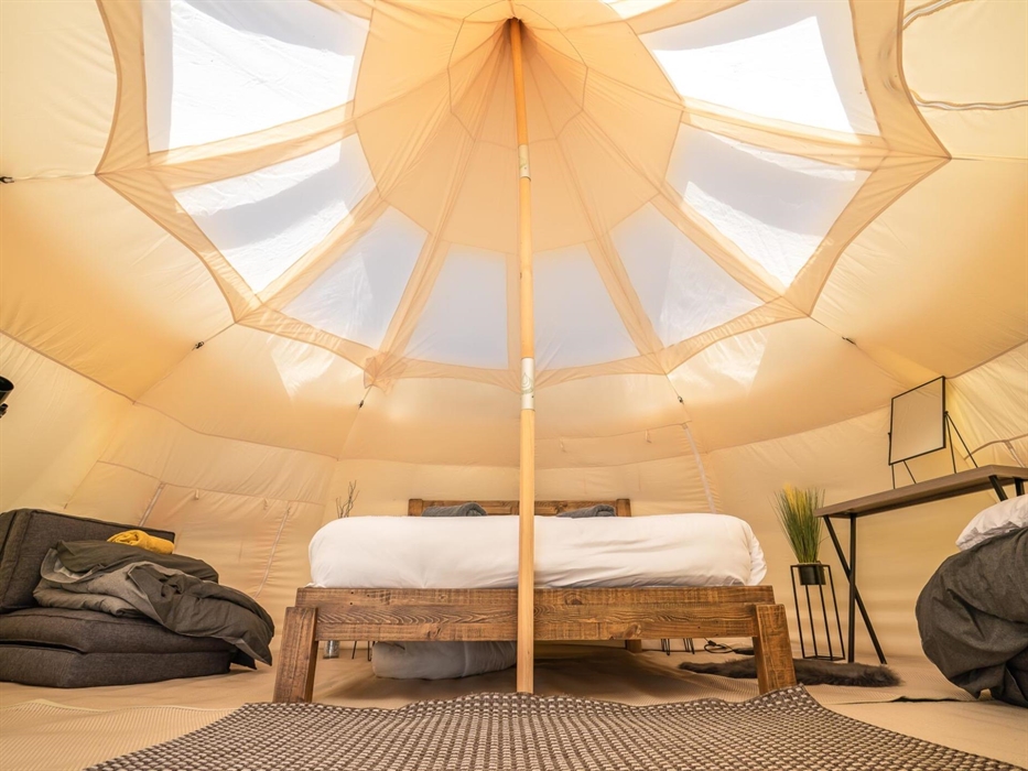 Each tent has a king size bed and 2 single chair beds, and telescope so you can spot the stars