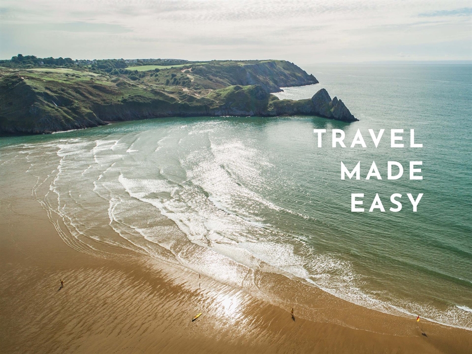 Picture of Three Cliffs on Gower with Travel Made Easy slogan