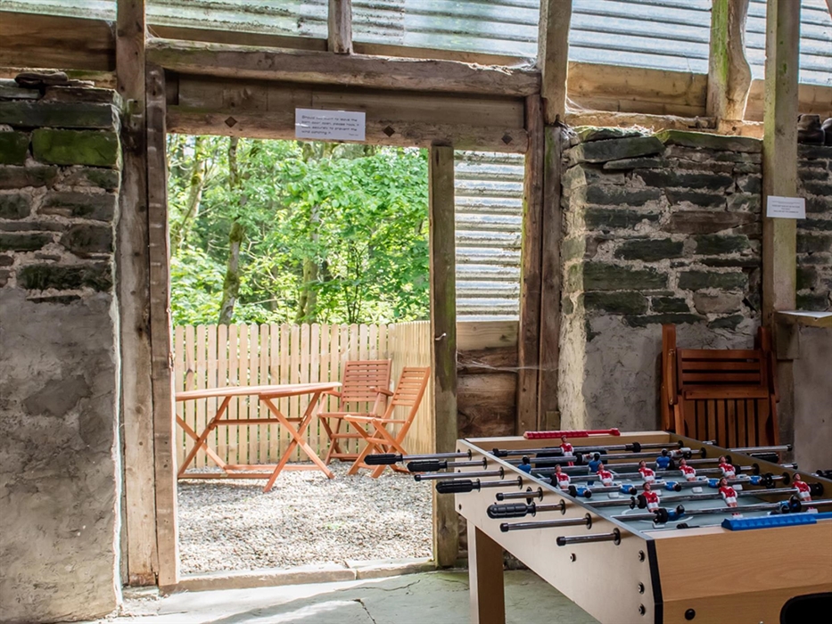 view to outside seating area from games barn