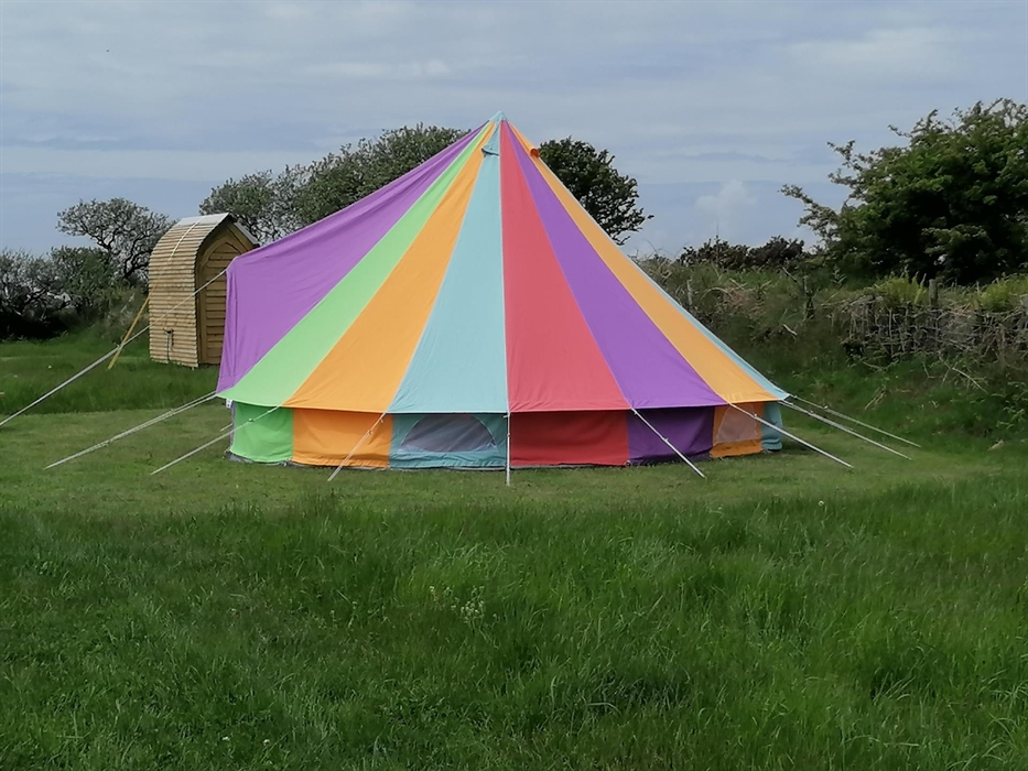 Lots of space for big tents - this is a 6 metre at Brynhaul Camping - each pitch has its own loo, picnic table, fire pit and stunning views - the show