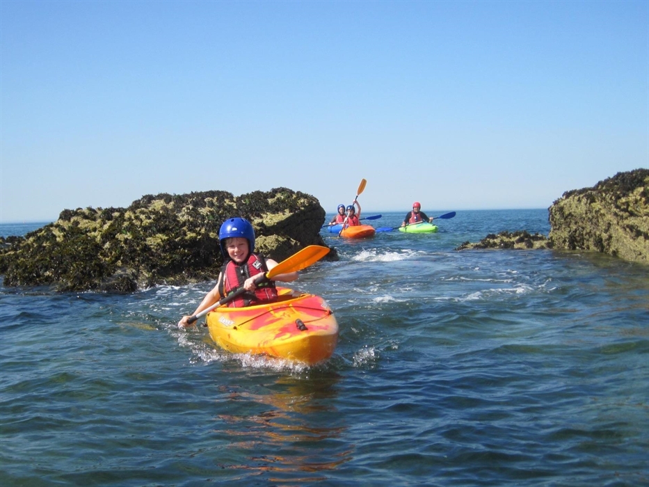 family kayaking session, Rhoscolyn, Anglesey