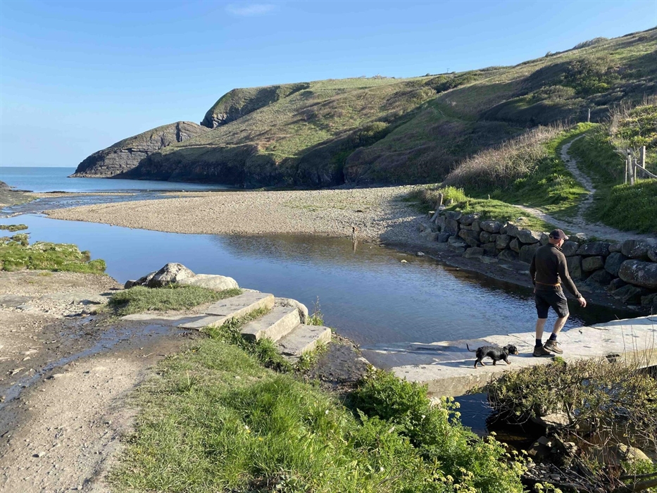A bridge made of blue stone from the Preseli Hills at Ceibwr Bay.  Stunning rock formations, sheltered water for swimming all year round, secluded bay