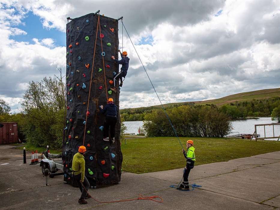 The static climbing wall at Parc Bryn Bach is perfect to develop and hone your climbing skills.
