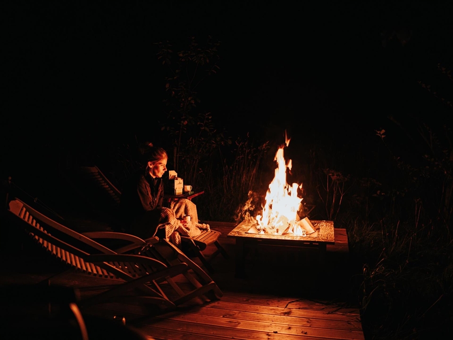 There is nothing quite like an open fire especially with a hot toddy.  This was taken in September outside our new Bell Tents afectionately known as B