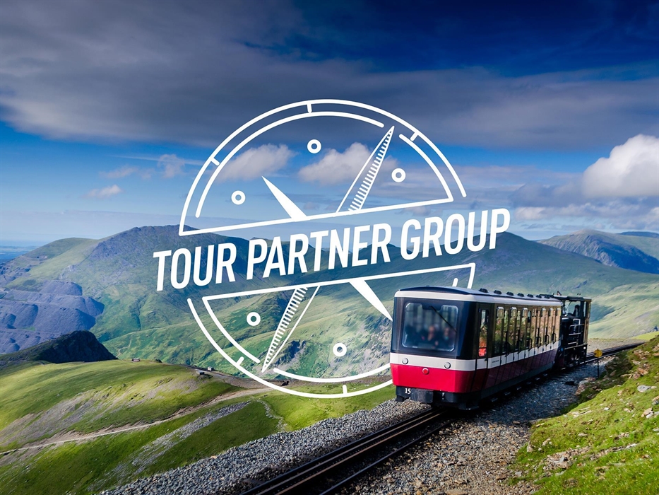 View of Snowdonia Mountain Railway with the Tour Partner Group (DMC) logo