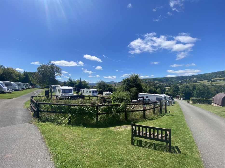 caravan park with mountain views, South Wales, Brecon Beacons, Black Mountains, Crickhowell, Cwmdu Campsite