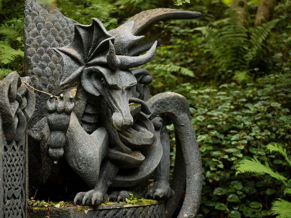 The entrance to King Arthur's Labyrinth in Mid Wales with its Dragon Guardian.