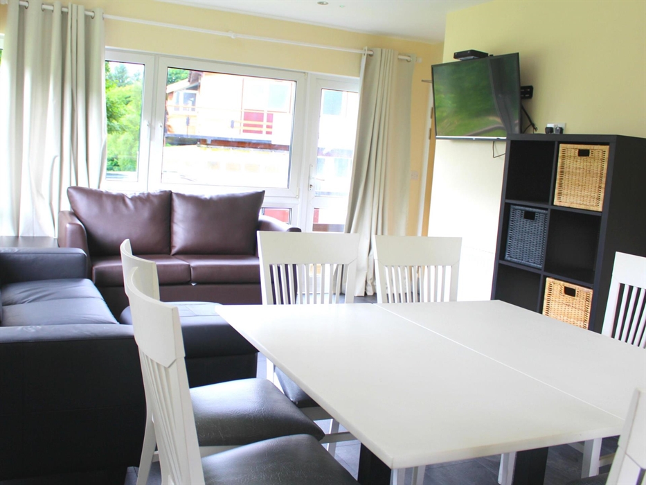 Parkwood Outdoors Dolygaer - Chalet living room with sofa's and dining area