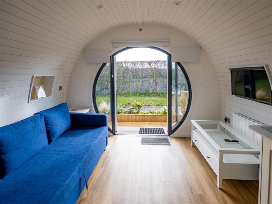 Inside Glamping Pod with Hot Tub