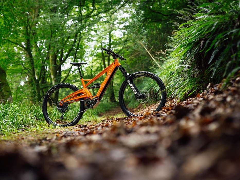 Orange Phase S Electric Mountain bike in Cwm Gwaun