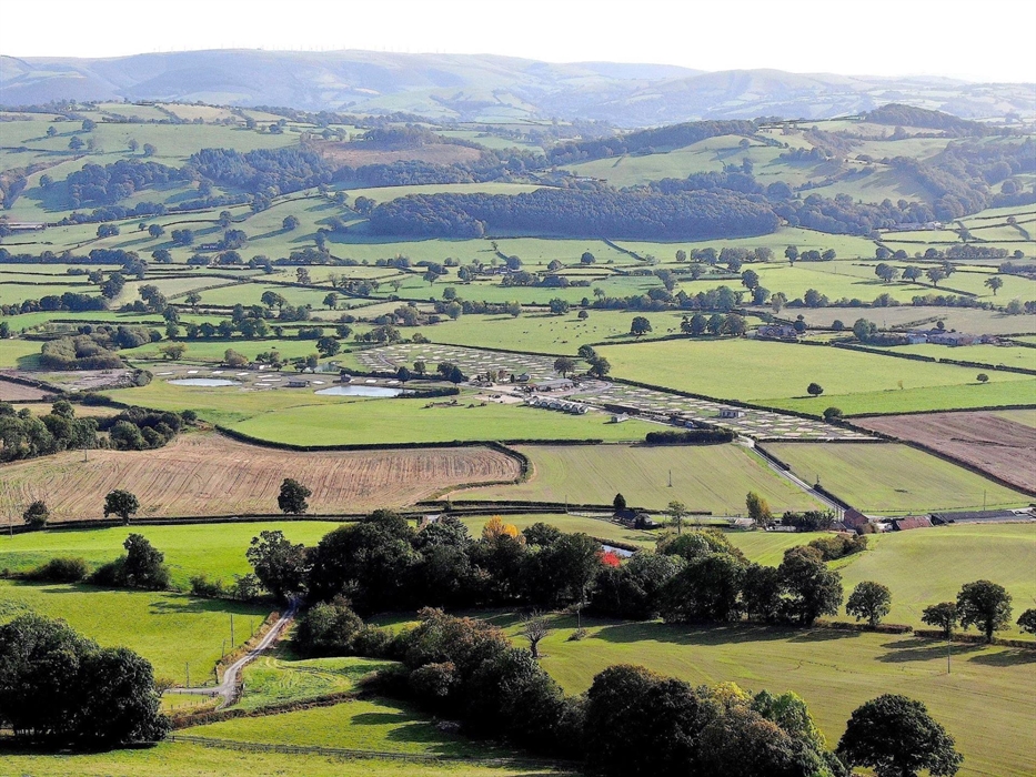A fabulous drone shot of Meadow Springs, nestling in the beautiful Trannon Valley.