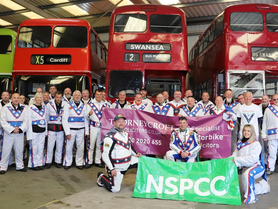Swansea Bus Museum played host to the Knievels motorcycle charity fund raisers when they toured Wales raising money for the NSPCC in 2023.